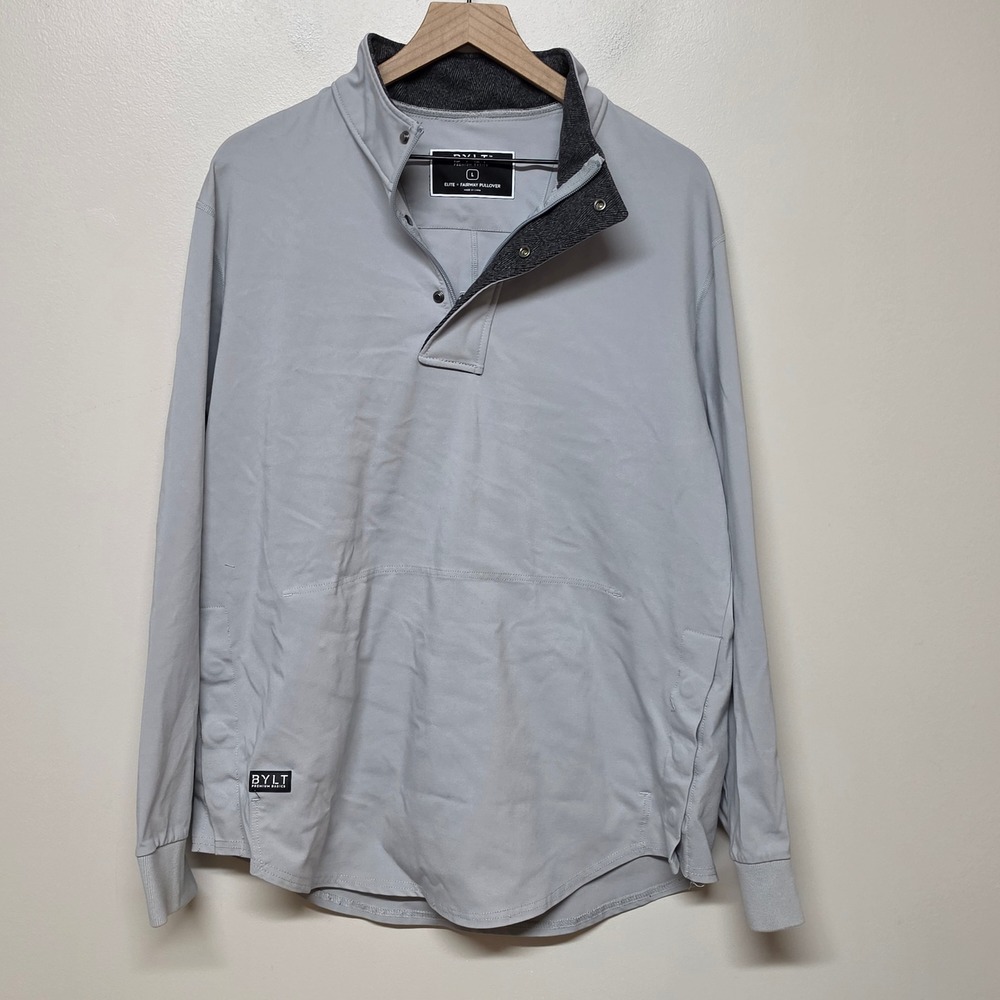 BYLT Premium Basics Elite Fairway Pullover Mens Large Grey Snap Neck Golf Shirt